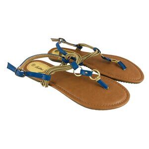 Victoria K Womens Sandals Thong Ankle Strap Faux Leather Blue Size 10